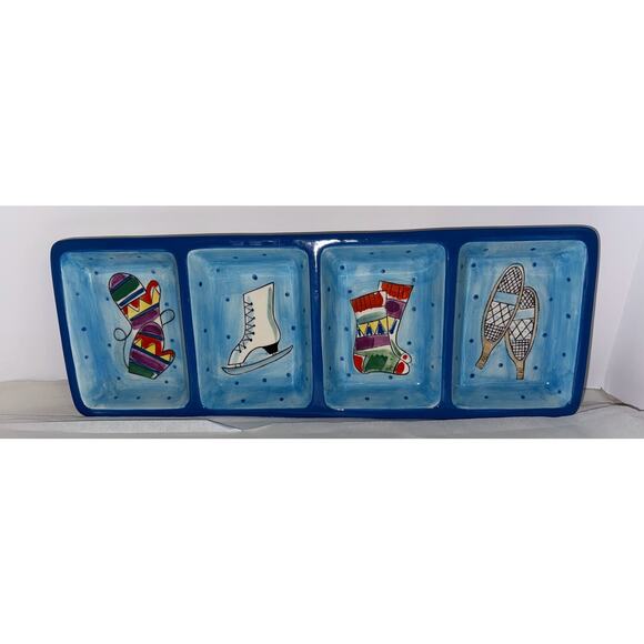 Mesa International Ceramic Relish Tray - Winter Sports Theme - 4 Compartments - Picture 2 of 4